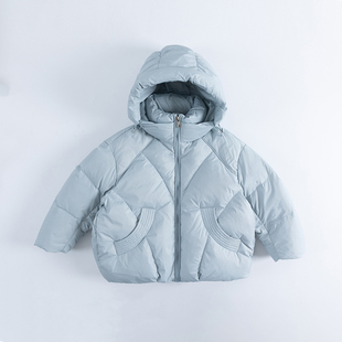 【专柜同款】Singira24冬女童奶蓝羽绒服休闲日常白鸭绒连帽保暖