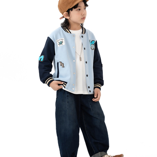 Singira24秋童装潮酷男童棒球服春秋拼色外套美式宽松学院中大童
