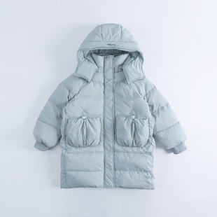 【专柜同款】Singira女童冬季羽绒服连帽中长款口袋纽扣百搭