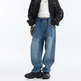 Singira冬季儿童休闲牛仔裤水洗加绒女童口袋刺绣直筒裤男童长裤