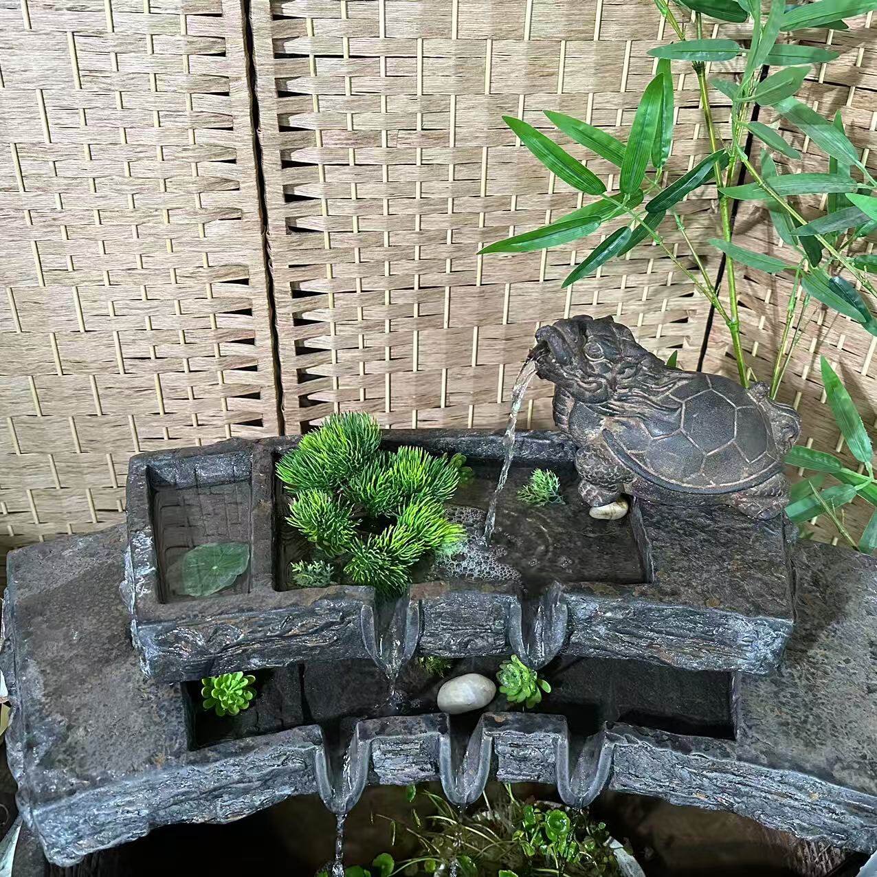 中国风禅意桌面庭院流水盆假山流水造型瀑布流水盆花盆