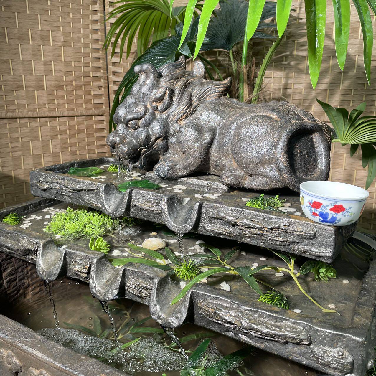 中国风禅意桌面庭院流水盆假山流水造型瀑布流水盆花盆
