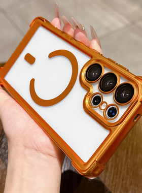 适用三星GalaxyS25Ultra手机壳S24plus新款磨砂磁吸S25FE镜头全包防摔气囊保护套S23Ultra超火橙色高级感女款