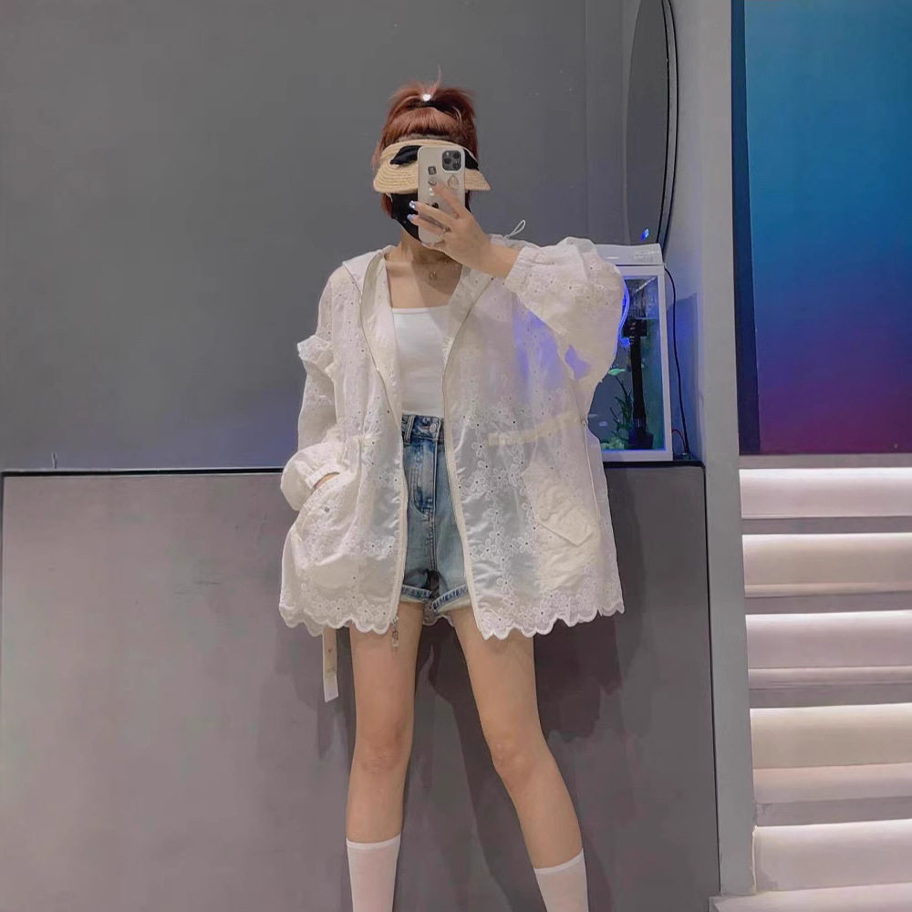 网红爆款衣女款2026新款夏季小个子白色提花镂空连帽上衣外套