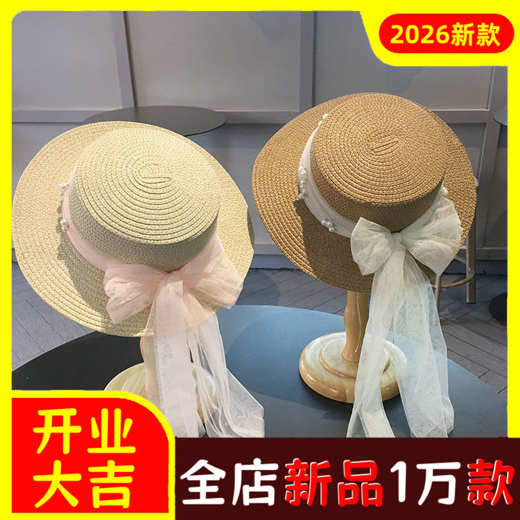 夏季公主风海边度假大帽檐平沿蕾