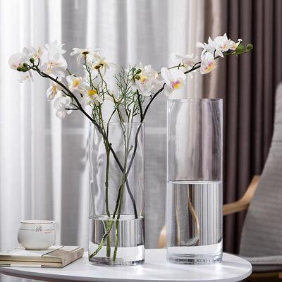 北欧简约特大号落地透明玻璃直筒花瓶摆件客厅插富贵竹转运竹鲜花