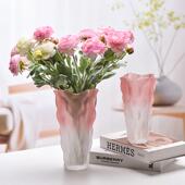 北欧轻奢高级感磨砂粉白水晶玻璃花瓶鲜花绿植家居酒店插花器摆件