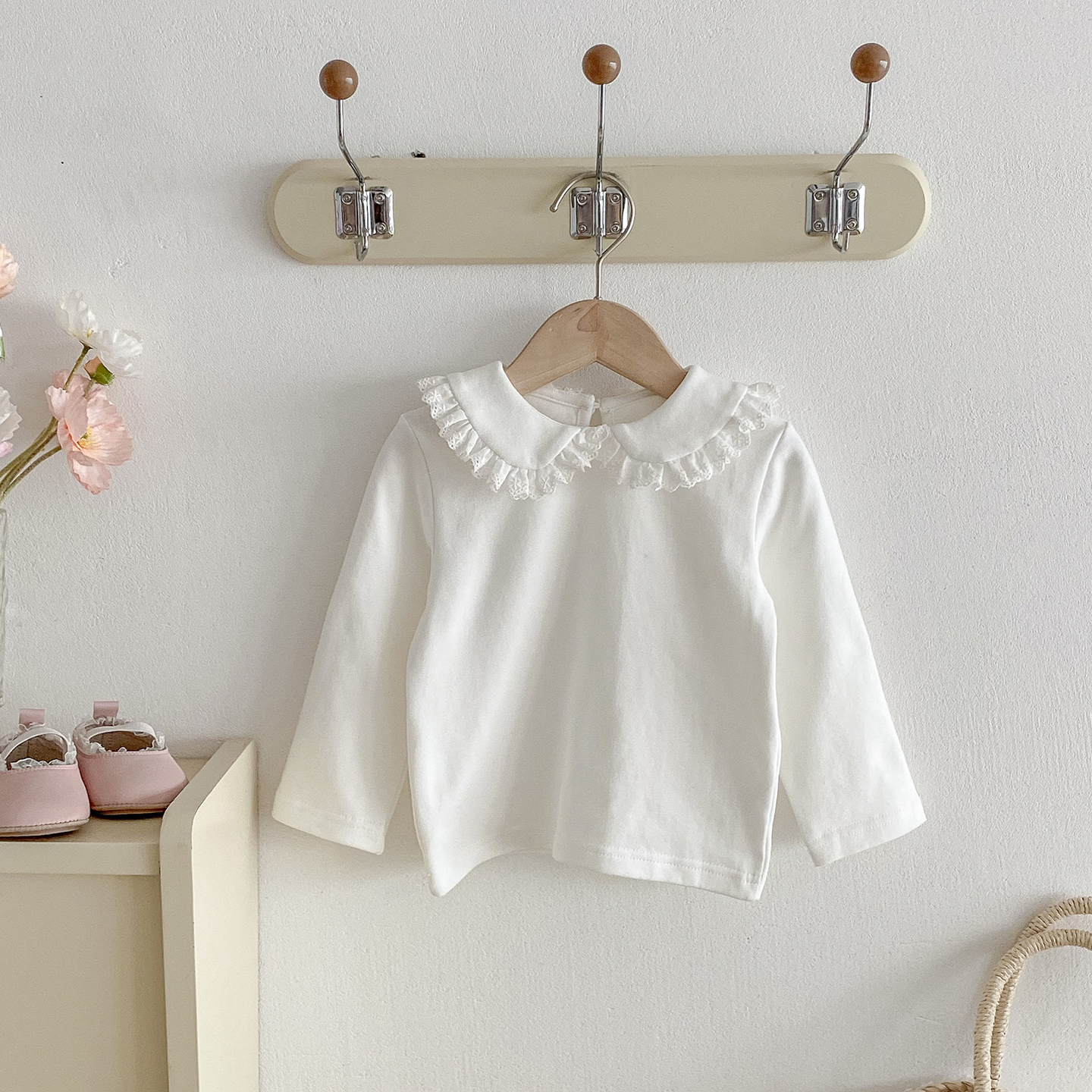 女童娃娃领打底衫纯棉内搭白T恤