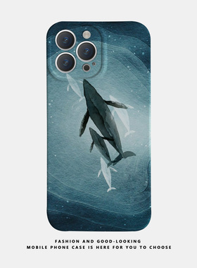 适用苹果华为iPhone17 15promax13reno9mate40P30/p50新款nova10x90pro荣耀80情侣手机壳iqoo12水墨海中鲨鱼