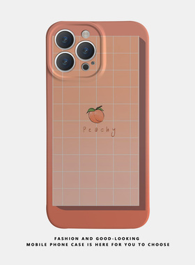 适用于苹果iPhone17ProMax手机壳16 15 14 13 Pro全包12新款XsMax情侣Plus高级感防摔保护套橙色格纹luck桃子