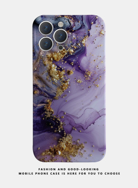 适用华为oppo苹果iqoo荣耀小米iphone17 16promax/15pro/14/13/12/mate70 60情侣手机壳plus紫色大理石纹流金