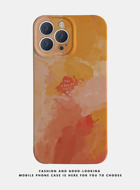 适用华为oppo苹果iqoo荣耀小米iphone17 16promax/15pro/14/13/12/mate70 60情侣手机壳plus橙色水墨涂鸦渐变