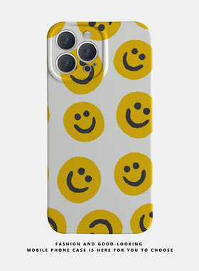 适用苹果oppo华为荣耀iphone17 15promax/14pro/nova10/p50E/mate40/reno8/9/80新款情侣手机壳黄色笑脸线条
