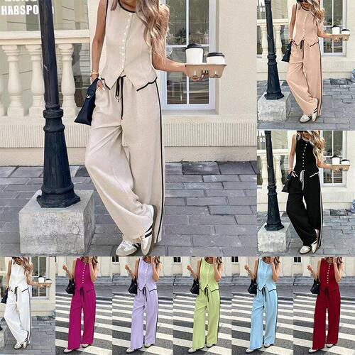 2026 Women's Elegant Ruffled Sleeveless Top and Pants Set