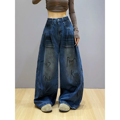设计感美式街头涂鸦牛仔裤女2026