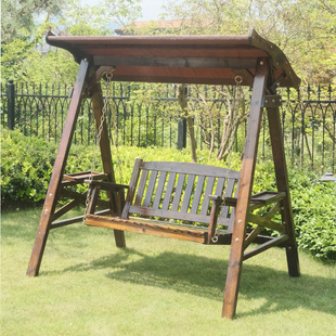 秋千户外庭院实木摇椅防腐木荡秋千木头吊椅双人防腐成人碳化秋千