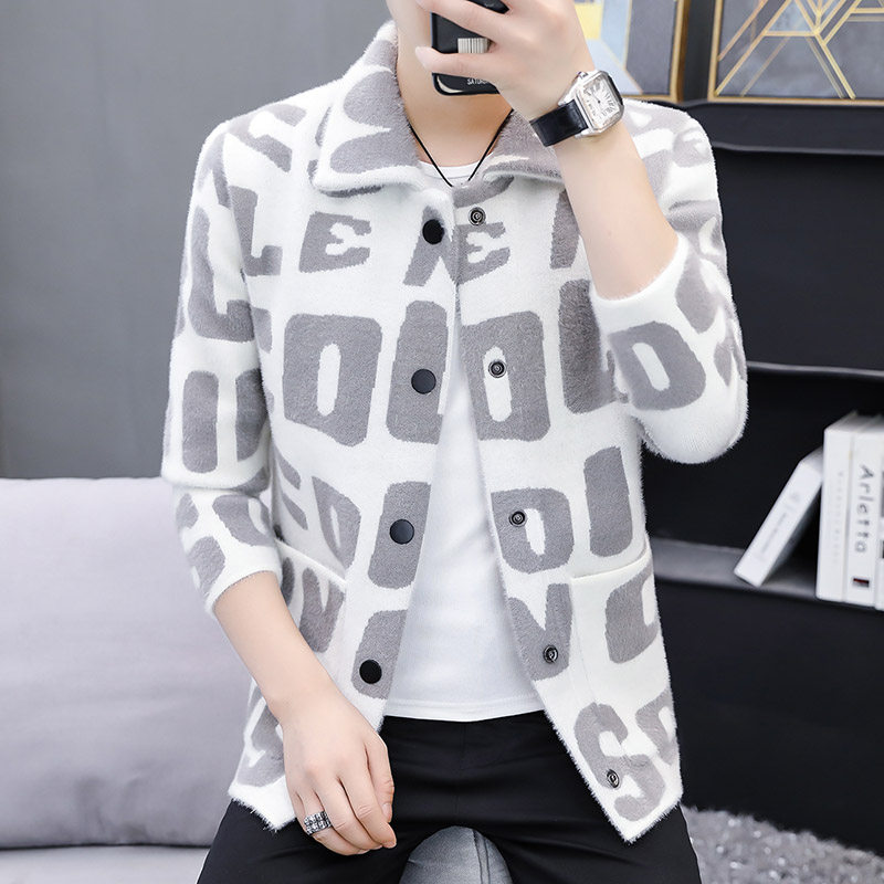 2021男士秋冬季新款水晶纱针织衫开衫毛呢外套潮流4002-M669图片