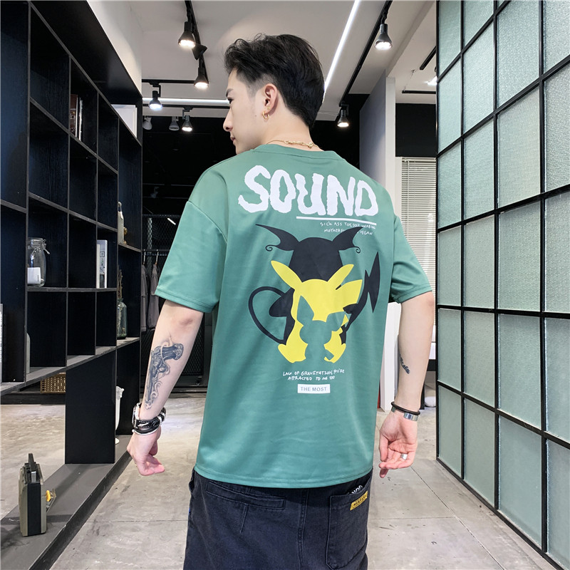 男冰丝短袖T恤2021新款潮牌圆领夏装修身衣服时尚4002-T025-P15,男装T恤,星座1018