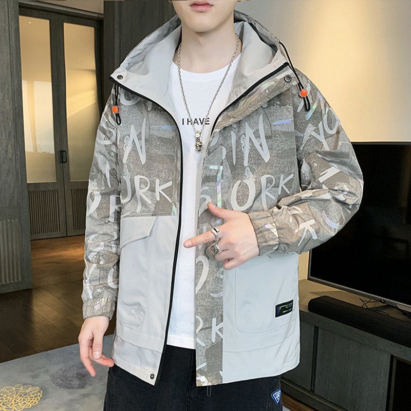 连帽男士2021秋季ins潮炫彩拼接高品质夹克户外服4002-J555图片