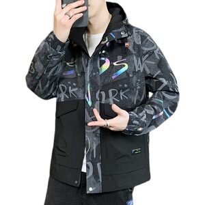连帽男士2021秋季ins潮炫彩拼接高品质夹克户外服4002-J555图片