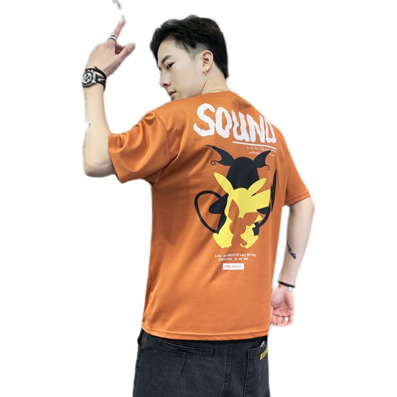 男冰丝短袖T恤2021新款潮牌圆领夏装修身衣服时尚4002-T025-P15,男装T恤,星座1018
