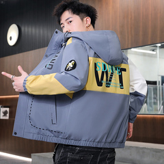 Men's new youth print short jacket hooded versatile coat