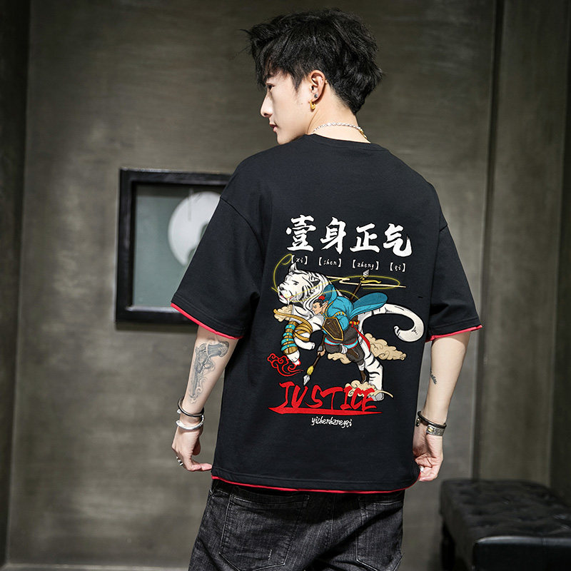 2021男100%纯棉短袖T恤潮风青少年宽松假两件圆领4002-T801,男装T恤,星座1018