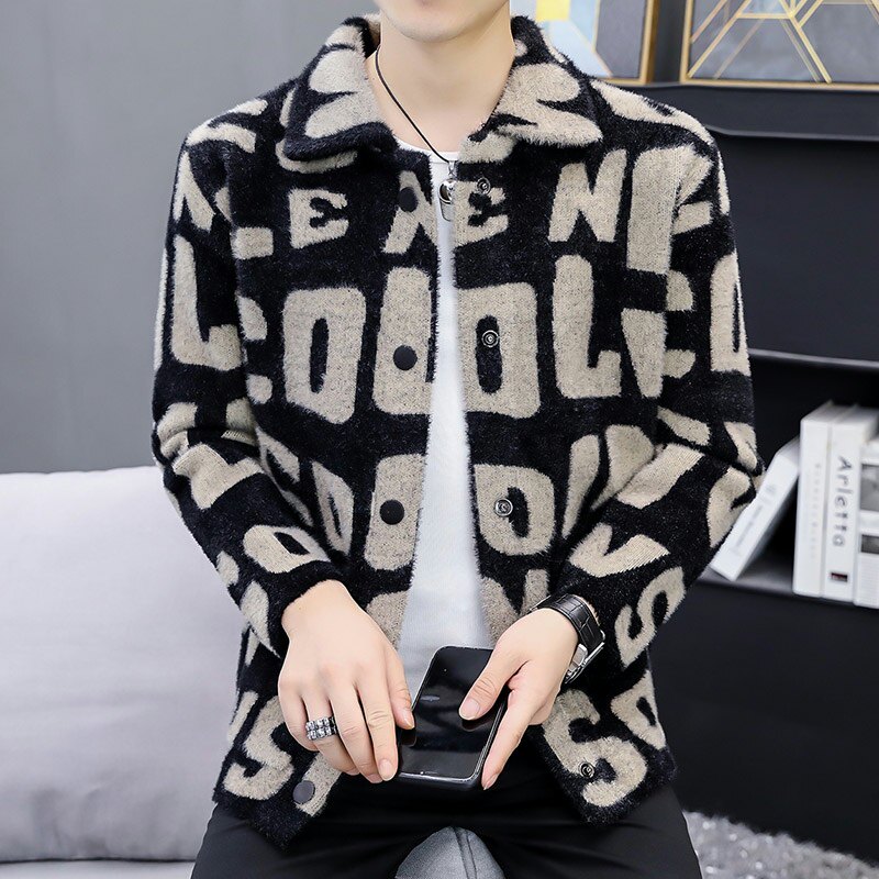 2021男士秋冬季新款水晶纱针织衫开衫毛呢外套潮流4002-M669图片