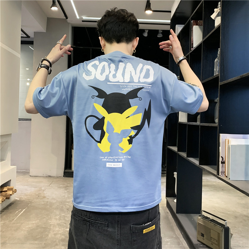 男冰丝短袖T恤2021新款潮牌圆领夏装修身衣服时尚4002-T025-P15，男装T恤，星座1018
