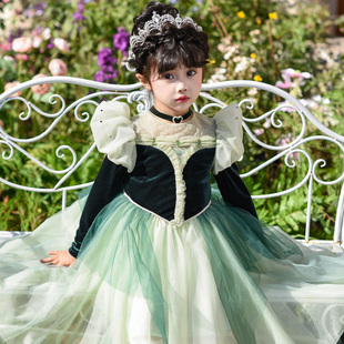 安娜公主裙女童丝绒连衣裙加绒女孩洛丽塔生日礼服儿童迪士尼游园