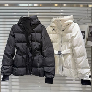 女童羽绒棉修身棉服儿童保暖连帽棉衣小女孩黑色冬季加厚腰带棉袄