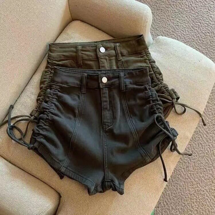 女童弹力高腰阔腿棉布短裤儿童春秋抽绳弹力a字裤绑带紧身热裤潮