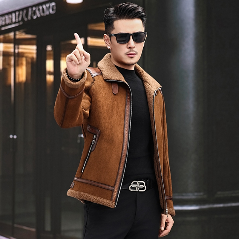 头层皮海宁真皮皮衣男皮毛一体男羊羔毛短款羊毛皮夹克男皮草外套