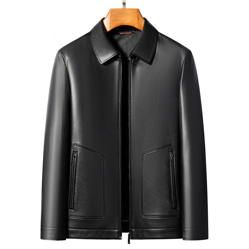 皮夹克男海宁短款棕色翻领宽松软山羊皮中年男士爸爸真皮皮衣外套
