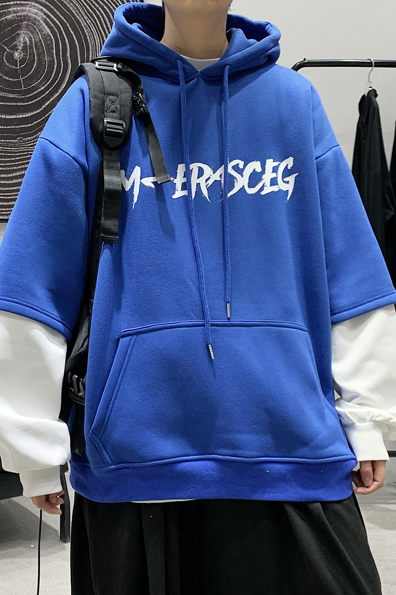 B266-WY-222-P5022春大皂原创宽松休闲oversize连帽假两件卫衣,男装卫衣,星座B257-1