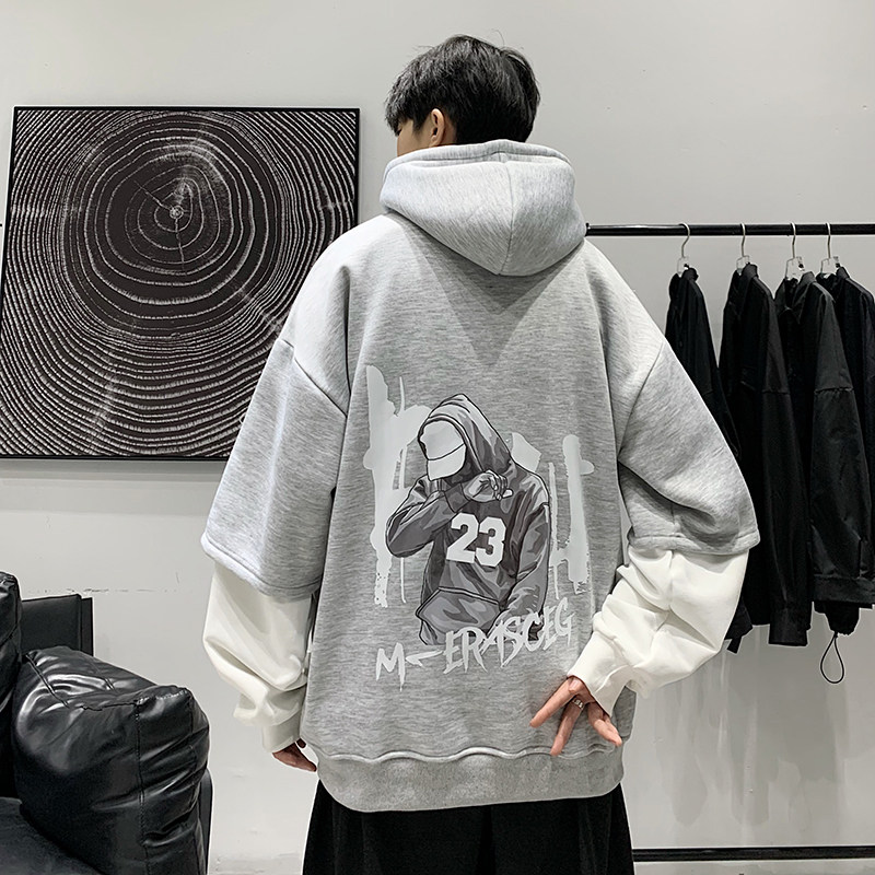 B266-WY-222-P5022春大皂原创宽松休闲oversize连帽假两件卫衣,男装卫衣,星座B257-1