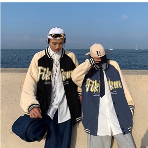 402-5-WY-202-P65 22春潮字母刺绣印花宽松vibe棒球服情侣外套图片