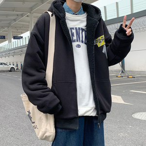 B266-WY-703-P95 羊羔毛开衫卫衣加绒加厚外套宽松连帽上衣图片