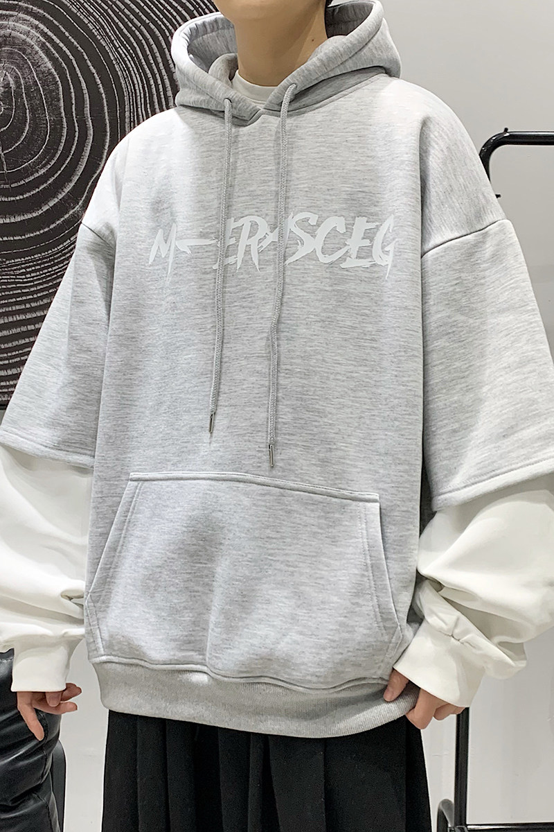 B266-WY-222-P5022春大皂原创宽松休闲oversize连帽假两件卫衣,男装卫衣,星座B257-1