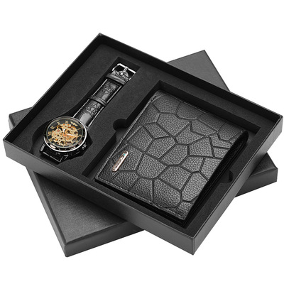 Quartz Wrist Watch Leather Wallet Gift Set for Boyfriend men