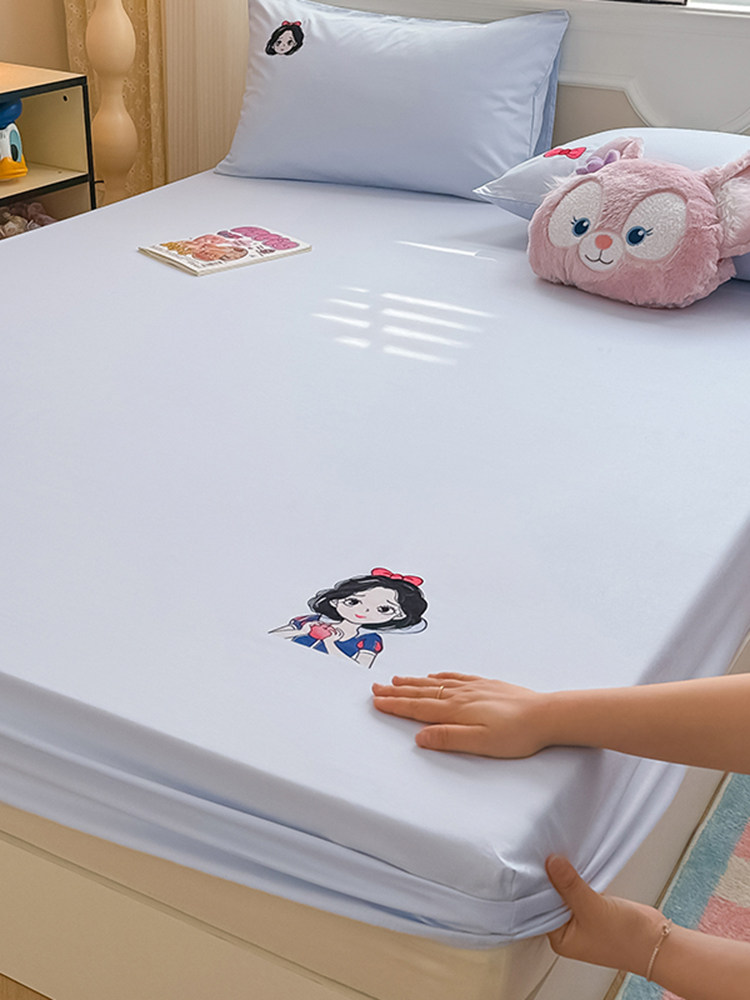 a类全棉刺绣白雪公主床笠纯棉床罩枕套0.9 1.2 1.5 1.8床上三件套