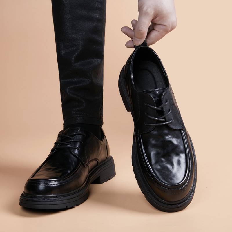 男士皮鞋真皮正装全牛皮高端英伦风系带增高厚底商务休闲皮鞋男款