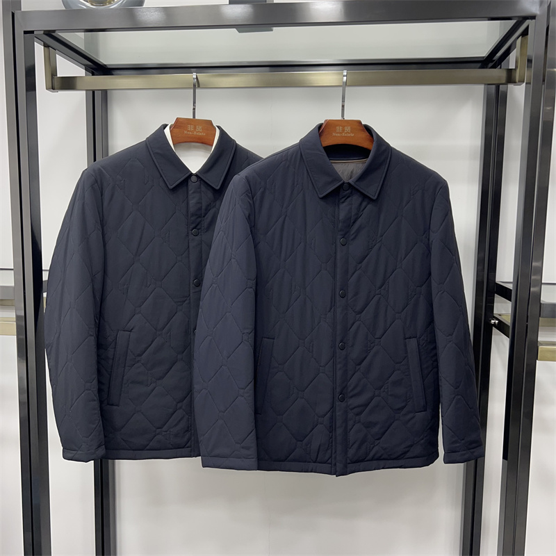 非贤鹅绒内胆两穿棉衣冬季新品男士商务休闲菱形格短款暗扣羽绒服
