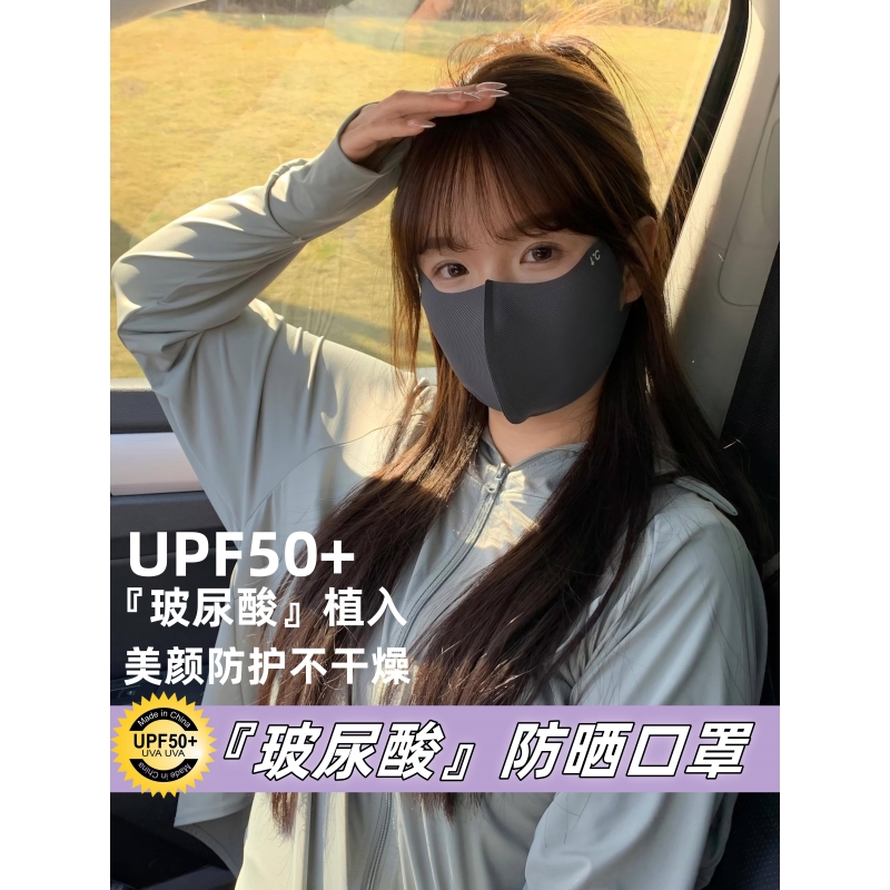 玻尿酸冰丝防晒口罩女2024新款夏季防紫外线UPF50+防晒面罩护眼角