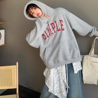 韩版字母印花连帽卫衣女加绒