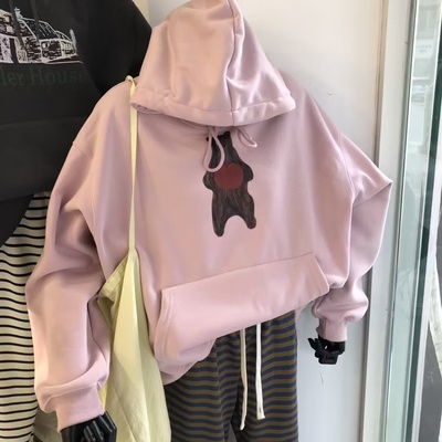 韩国卡通小熊连帽卫衣加绒加厚