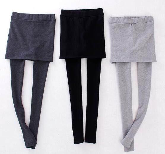 春秋加厚纯棉带裙子假两件打底裤女紧身包臀显瘦外穿针织弹力裤裙