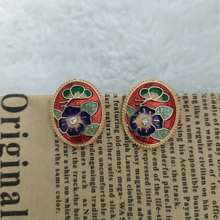 中式 气质小众耳环银针耳饰951 复古风耳钉风圆形花卉中式