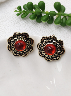 复古波西米亚民族风红色气质耳钉银针耳坠耳饰无耳洞耳夹女B767