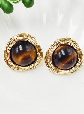 夸张复古宫廷风耳环猫眼耳钉港风气质质感耳扣新款C253